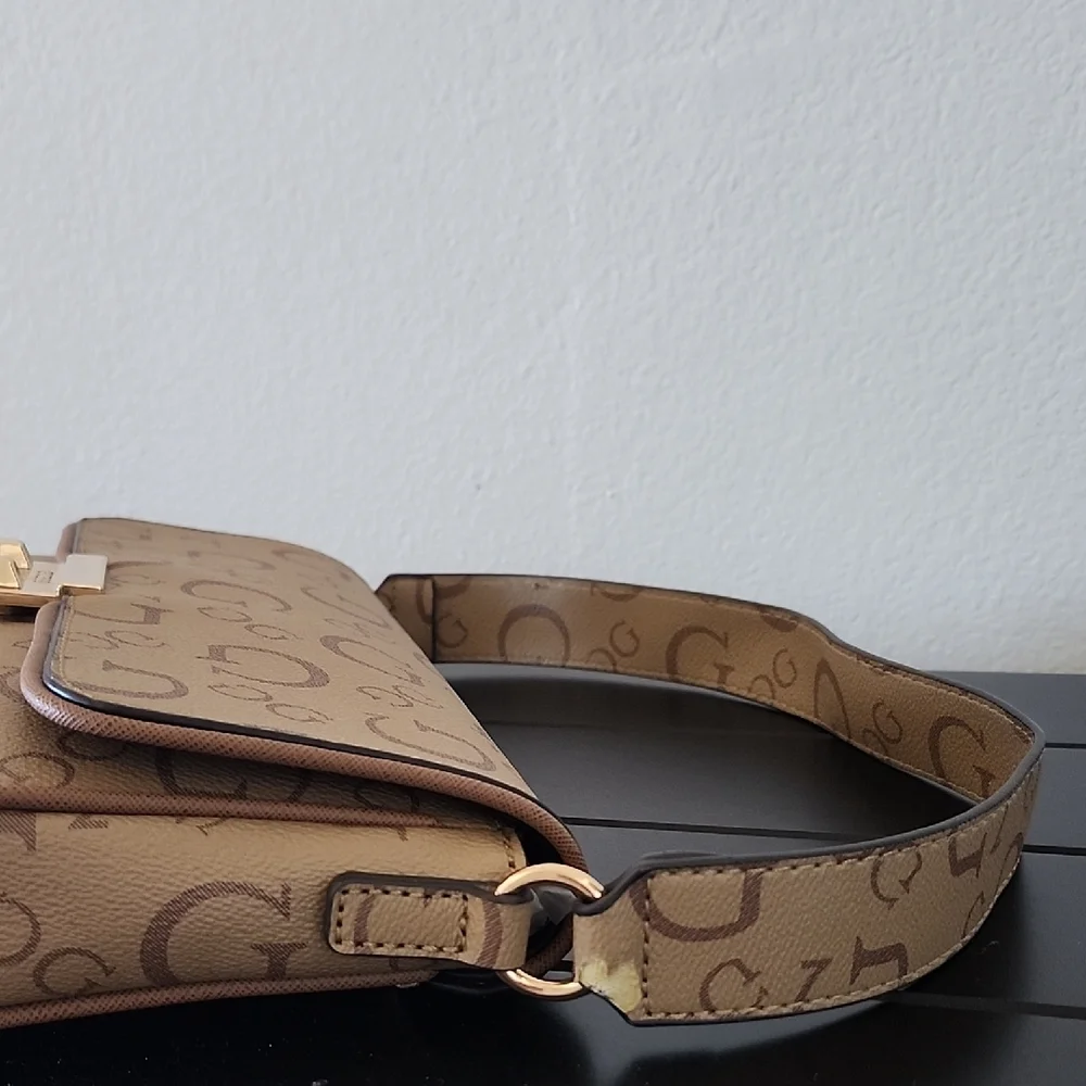 GUESS Y2K Logo Baguette Bag Brown Monogram Shoulder Purse Gold Hardware - Picture 14 of 14
